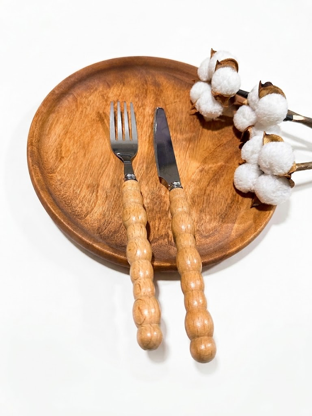 ست کارد و چنگال دسته چوبی طرح توپی تیغه استیل