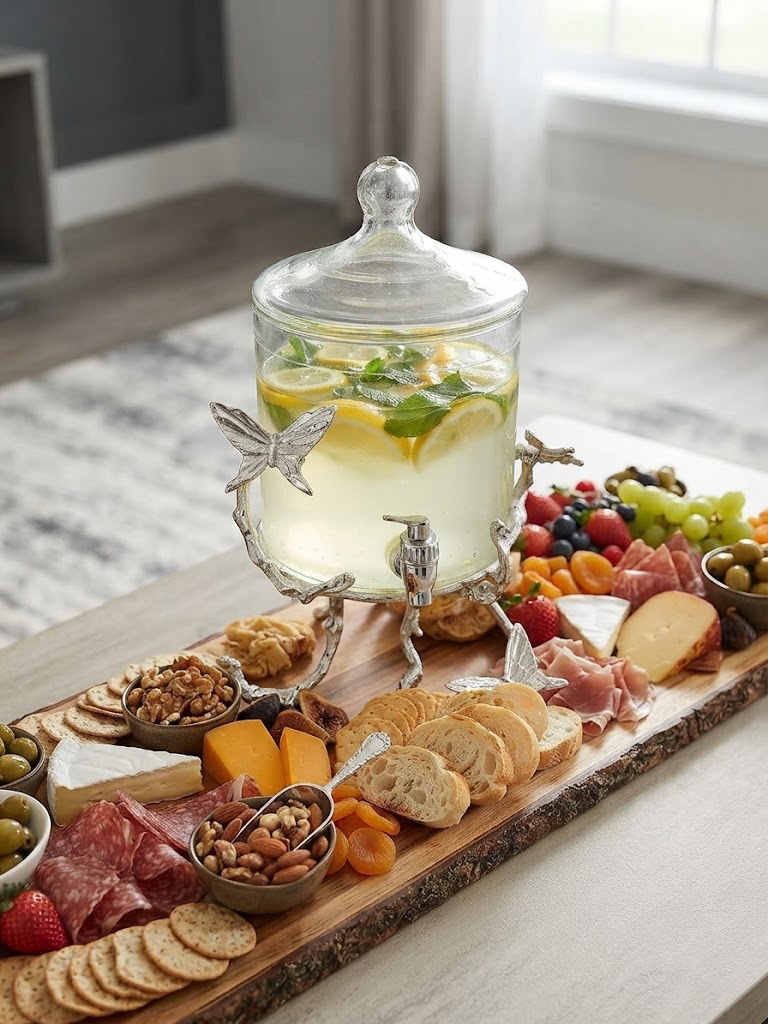 کلمن شیشه ای شربت طرح شاخ و برگ آلومینیومی